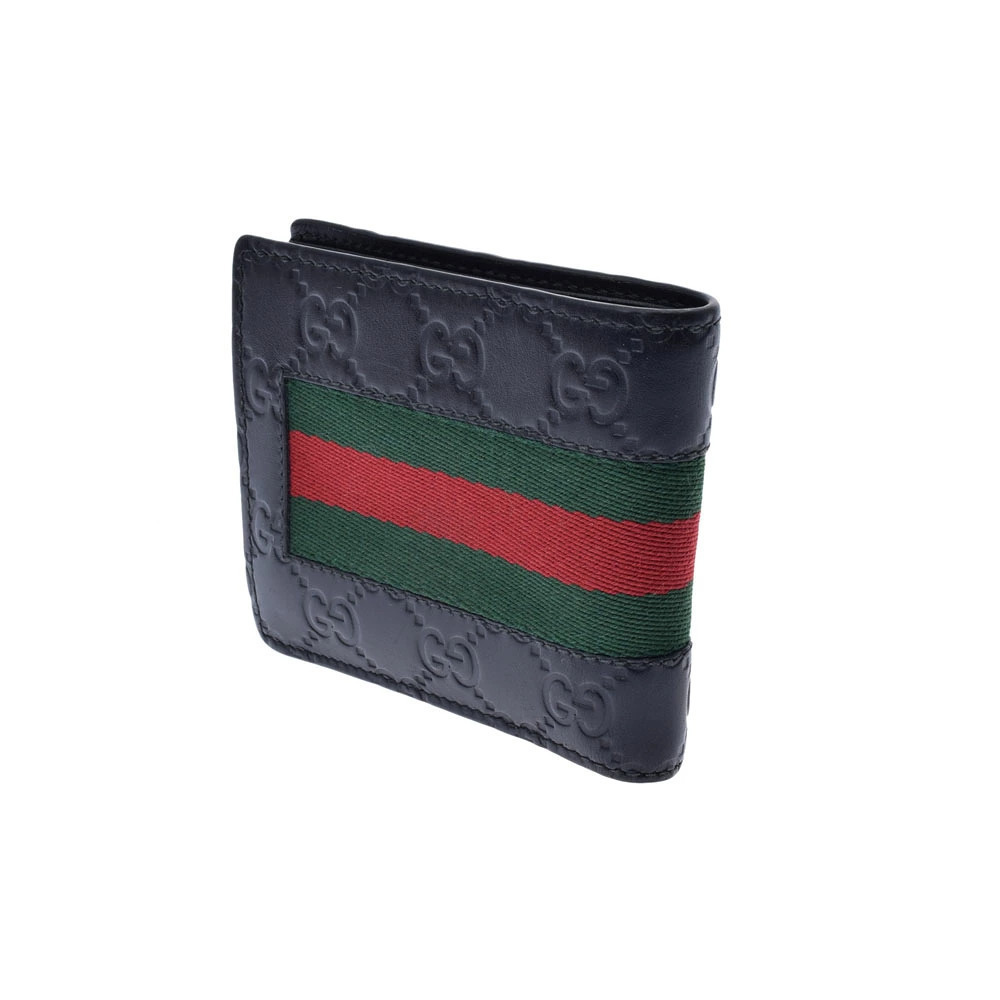 Gucci Black ssima fold Bi Wallet Webbing Leather Black